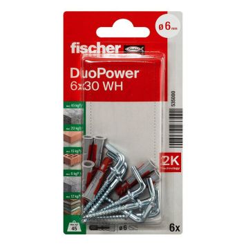 Fischer rawplugs Duopower 6x30  mm 6 stk. m/ vinkelkrog