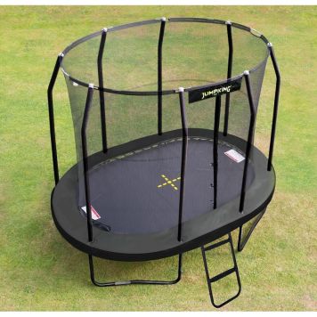 Trampolin Jumpking oval sort 350x244 cm med kantpude og net