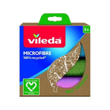 Vileda mikrofiberklud Recycled 3-pak blå/grøn/pink