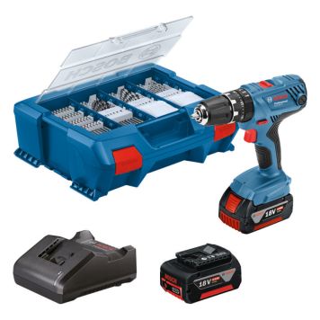 Bosch Professional akku slagboremaskine GSB 18V-21 m/tilbehørssæt, batterier & lader  