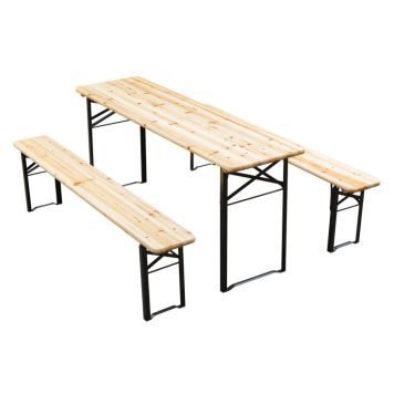 Bord-/bænkesæt fyrretræ natur/sort L200 cm