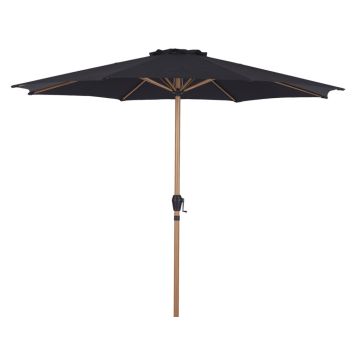 Parasol m/krank sort teaklook Ø3 m 