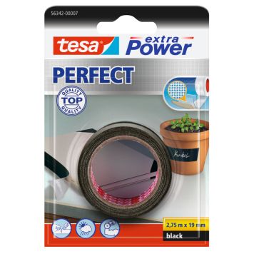 Tesa lærredstape Extra Power Perfect sort 2,75 m x 19 mm
