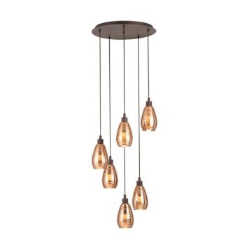 Eglo klyngependel Siracusa bronze/glas E27 6x60 W Ø50 cm 