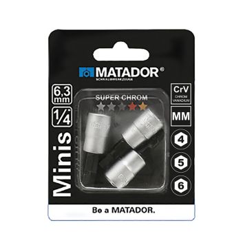 Matador topnøgle 3 dele 1/4" 4/5/6 mm