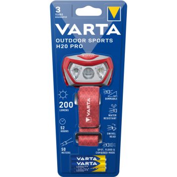 Varta pandelampe outdoor H20 sports rød