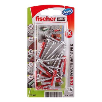 Fischer rawplugs Duopower 6x30 mm 12 stk. m/ skruer