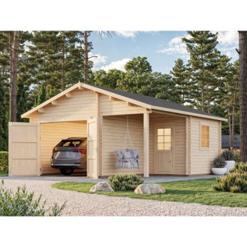 Palmako garage Roger ubehandlet 21,9+5,2 m² inkl. træport