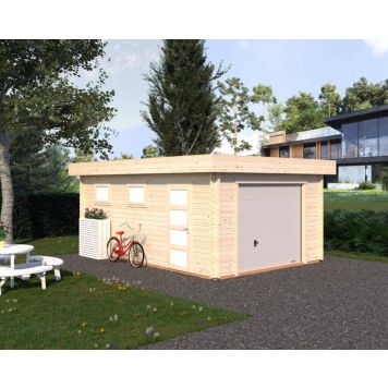 Palmako garage m/ledhejseport Rasmus ubehandlet nordisk gran 19,0 m²
