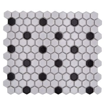 Mosaik Hexa porcelæn sort/hvid mix 26 x 30 cm