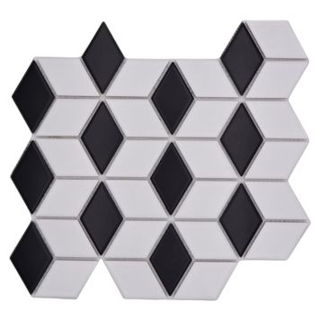 Mosaik 3D Cube porcelæn sort/hvid mat 26,6 x 30,5 cm