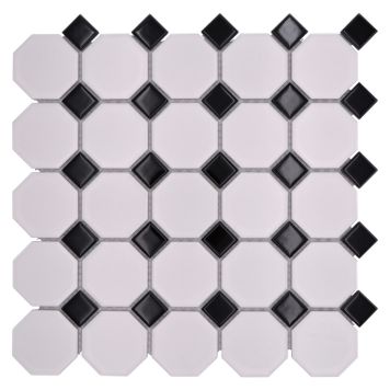 Mosaik Octagon keramik hvid og sort 29,5x29,5 cm