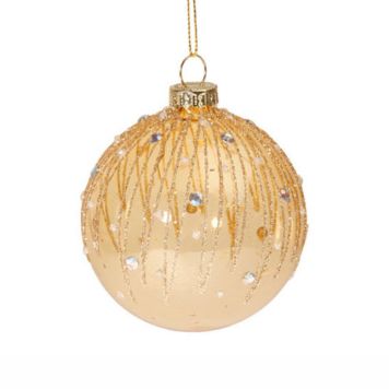 Det Gamle Apotek julekugle glas guld m/mønster og glitter Ø8 cm