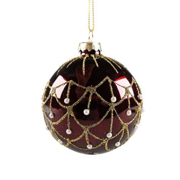 Det Gamle Apotek julekugle glas mørkerød m/mønster Ø8 cm.