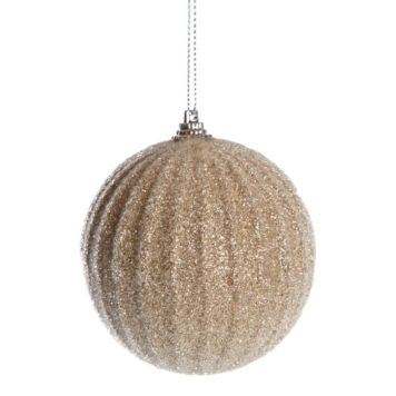 Det Gamle Apotek julekugle champagne m/ribber og glimmer Ø10 cm