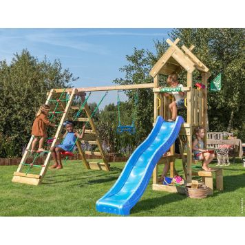 Jungle Gym legetårn Totem m/klatremodul og blå rutsjebane