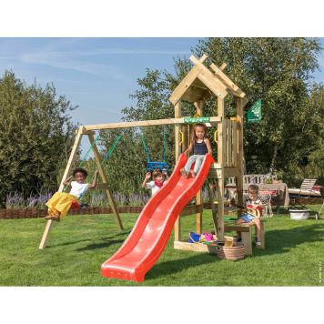 Jungle Gym legetårn Totem m/gyngemodul og rød rutsjebane