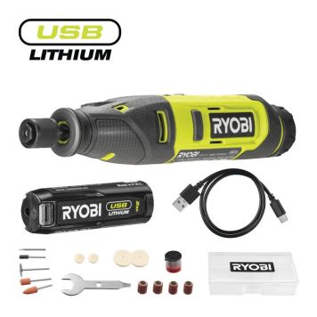 Ryobi roterende multiværktøj RT4120GA15 15 m/15 dele, batteri & lader