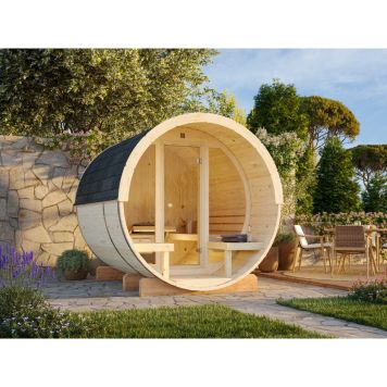 Palmako saunatønde m/glasvæg Anita ubehandlet 1,3+0,7 m² u/saunaovn