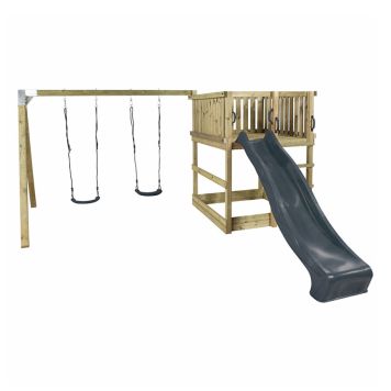 Plus legetårn Play trykimpræg. inkl. gynger og gråsort rutsjebane 