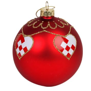 Det Gamle Apotek julekugle glas rød m/julehjerter Ø8 cm 