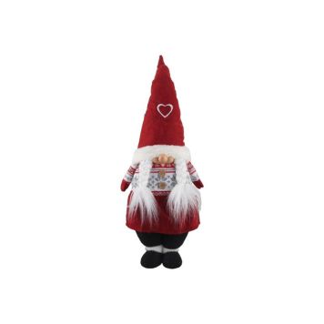 Julepynt stofnisse dame med fletninger rød H63 cm 