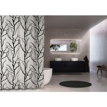 Debel badeforhæng Tree hvid/sort 180x230 cm