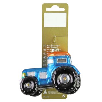 Julekugle traktor glas blå
