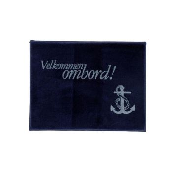 Dørmåtte marineblå "Velkommen ombord!" 61x45 cm