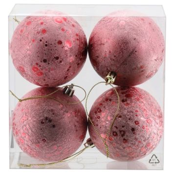 Julekugle plast rød Ø8 cm 4 stk.