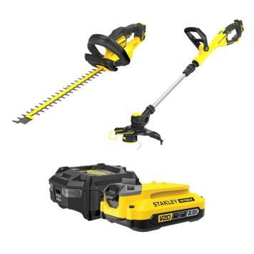 Stanley FatMax akku-hækkeklipper + akku-græstrimmer 18 V inkl. batteri & lader 2Ah