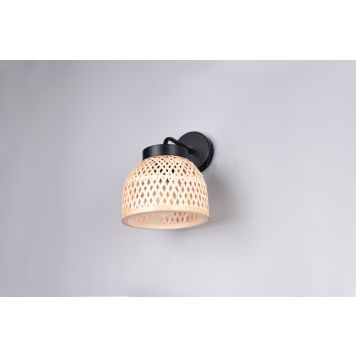 Trio væglampe Laurent sort/bambus E27 H25 cm