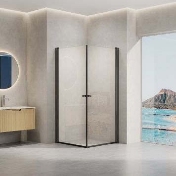 Nortiq brusehjørne Ystad mat sort/klar 90x90x190 cm