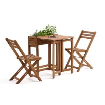 Sunfun Monika cafésæt olieret akacietræ m/bord & 2 stole