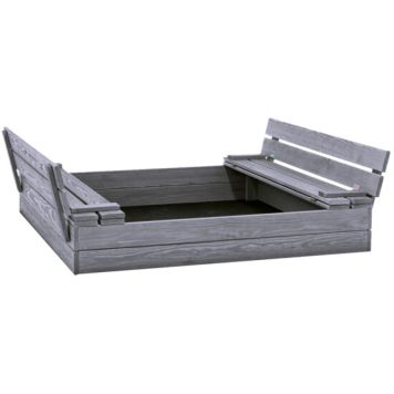 Nordic Play Active sandkasse m/vippelåg & bænke træ grå 22x120x120 cm