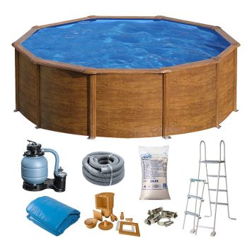 Swim & Fun pool med filtersystem & stige trælook 460x120 cm