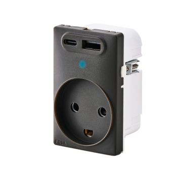 Fesh Switch Curveline stikkontakt USB A+C 1,5 modul m/jord koksgrå