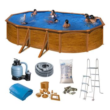 Swim & Fun oval pool med filtersystem & stige trælook 610x375x120 cm