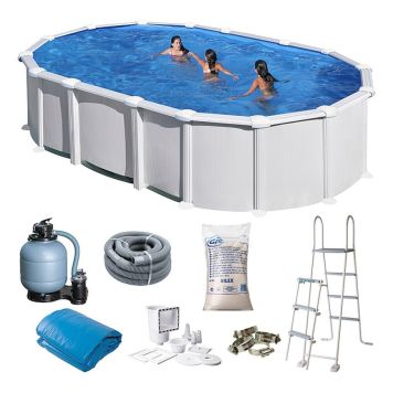 Swim & Fun oval pool med filtersystem & stige hvid 730x375x132 cm