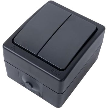 Afbryder dobbelt IP54 grå/sort