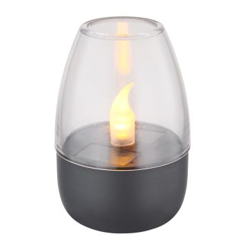 Globo bordlampe solar m/flammeffekt grå/klar H9 cm