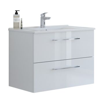Scanbad underskab med vask Multo/Arial hvid højglans 2 skuffer 81x45 cm