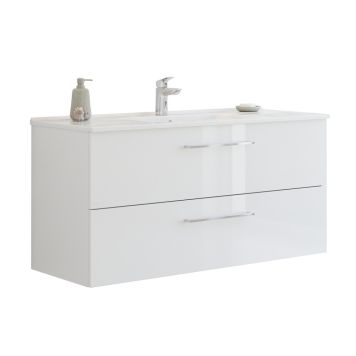 Scanbad underskab med vask Multo/Arial hvid højglans 2 skuffer 121x45 cm
