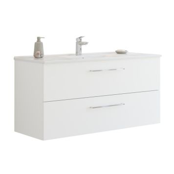 Scanbad underskab med vask Multo/Arial mat hvid 2 skuffer 121x45 cm