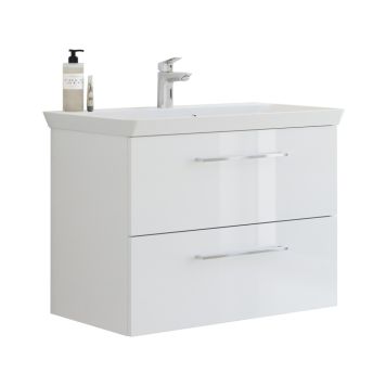 Scanbad underskab med vask Multo/Marbelle hvid højglans 2 skuffer 86x38 cm