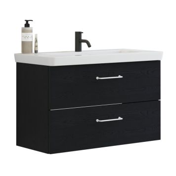 Scanbad underskab med vask Delta/Lazuli Mini sort eg m/greb 83x38 cm