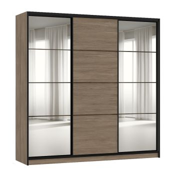 Flexislide Shape garderobeskab røget eg/spejl 220x218,5x60 cm