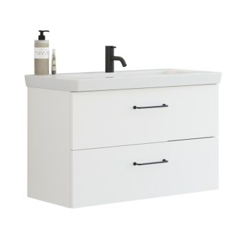 Scanbad underskab med vask Delta/Lazuli Mini mat hvid m/greb 83x38 cm