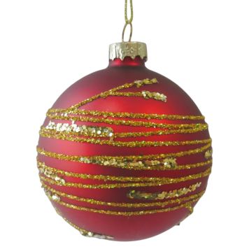 Nordic Winter julekugle glas rød m/guld glimmer Ø8 cm