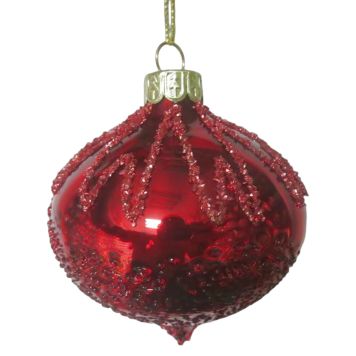 Nordic Winter julekugle glas rød med glimmer Ø8 cm